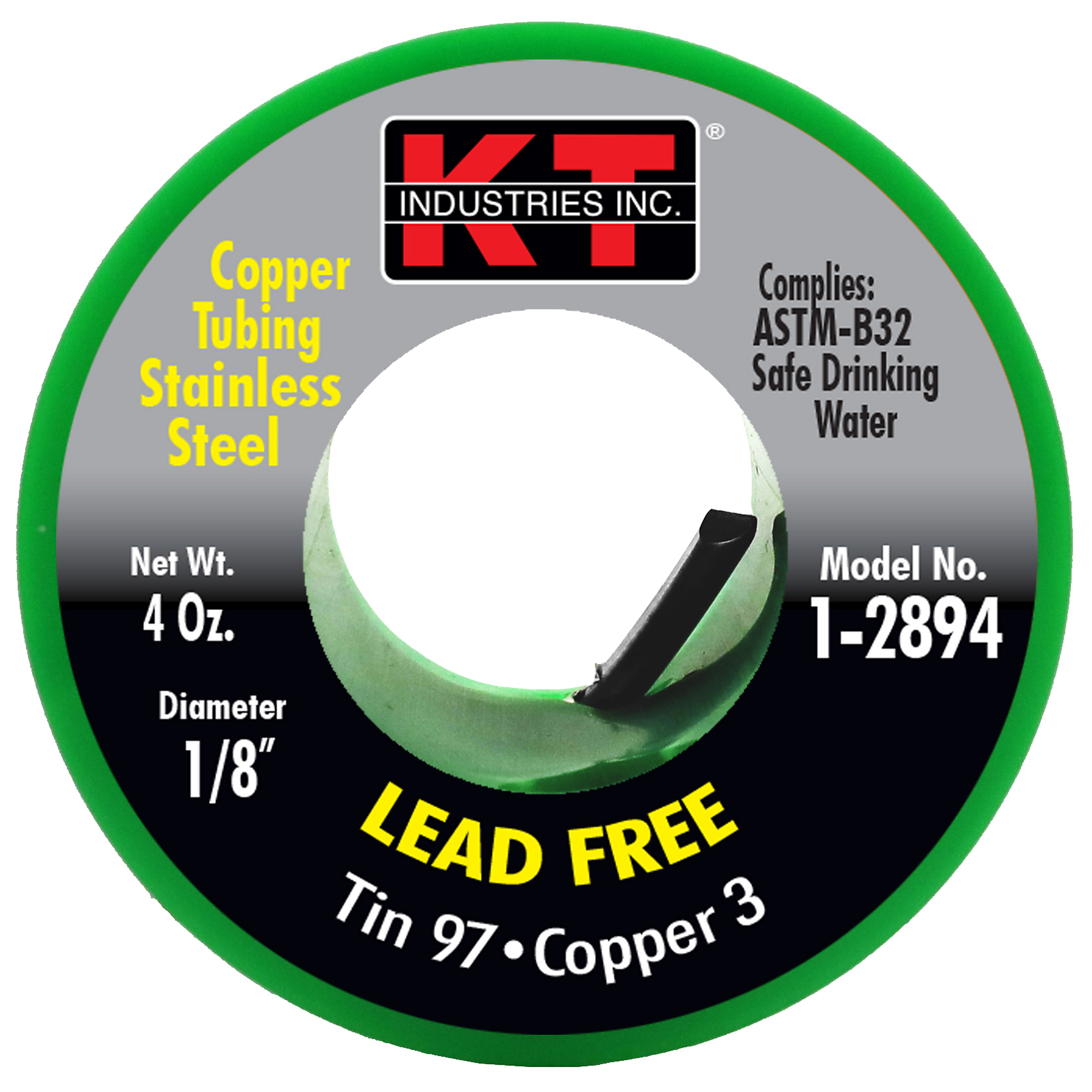 K-T Industries Lead-Free Solder — 1/8in. Diameter, 1/4 lb., 97% Tin, 3% Copper, Model# 1-2894